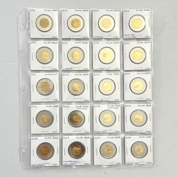 Comprehensive Set of 79 1996 to 2025 Canada $2 Toonie Coins + Bonus Test Token! - Picture 2 of 16